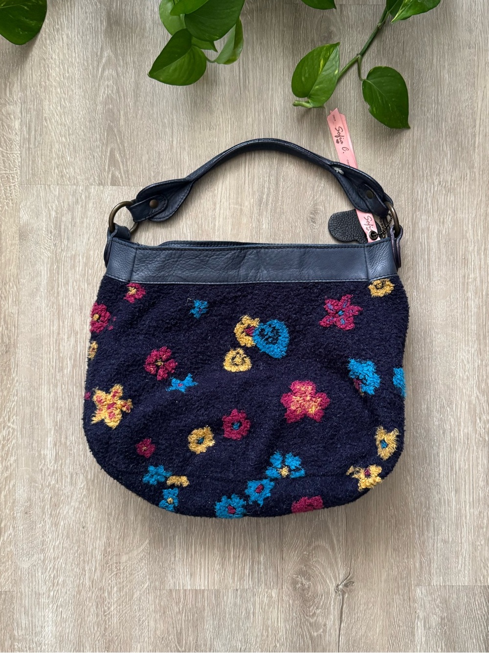 Sofia. C Blue Handbag Hobo Bag Felt Wool & Leather